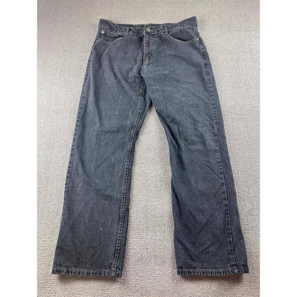 Y2K Silver Needle Jeans Men 36 Gray Straight Cotton Charcoal Hip Hop Skater‎